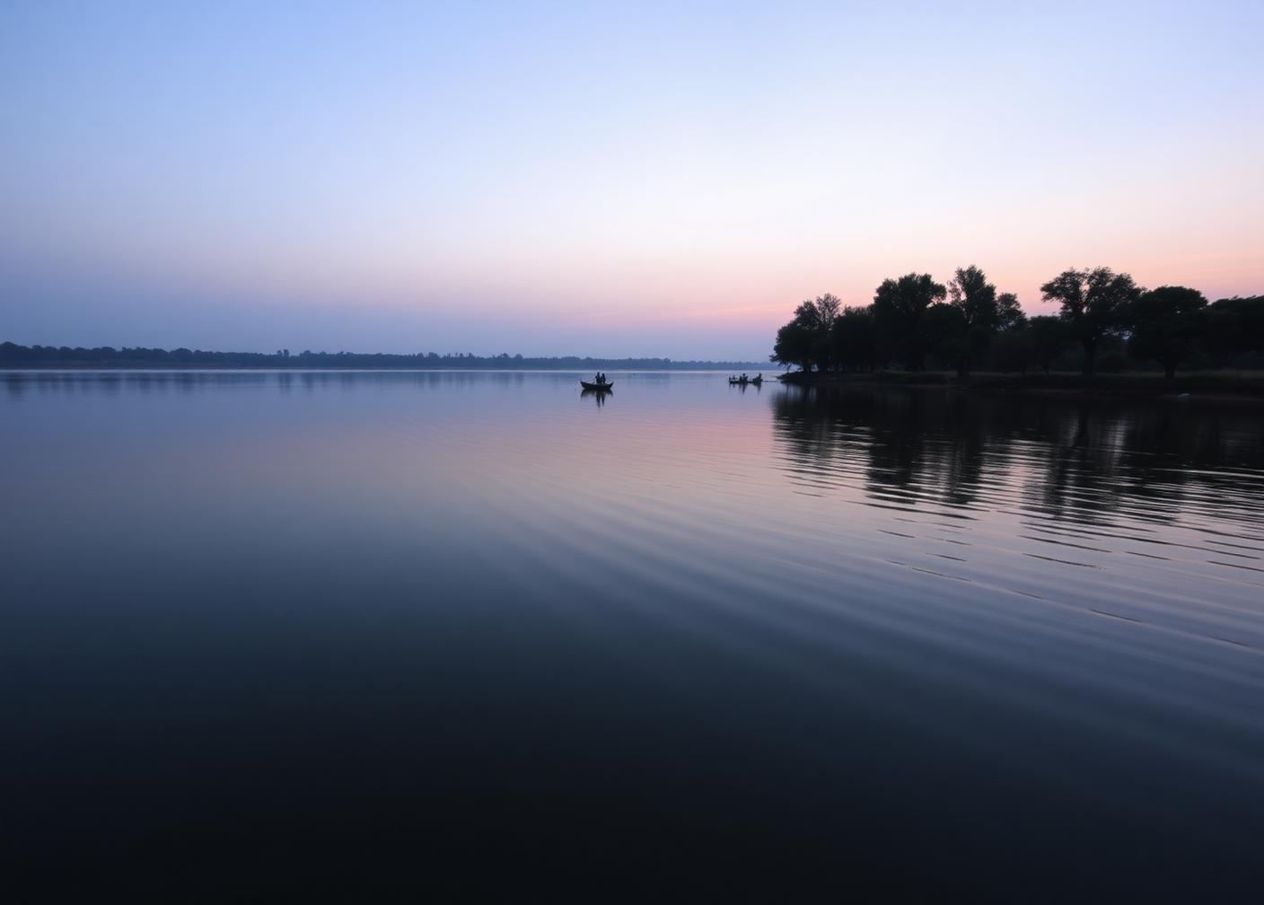 The river at dusk near Waterford, with soft light settling over the water and trees along the bank.